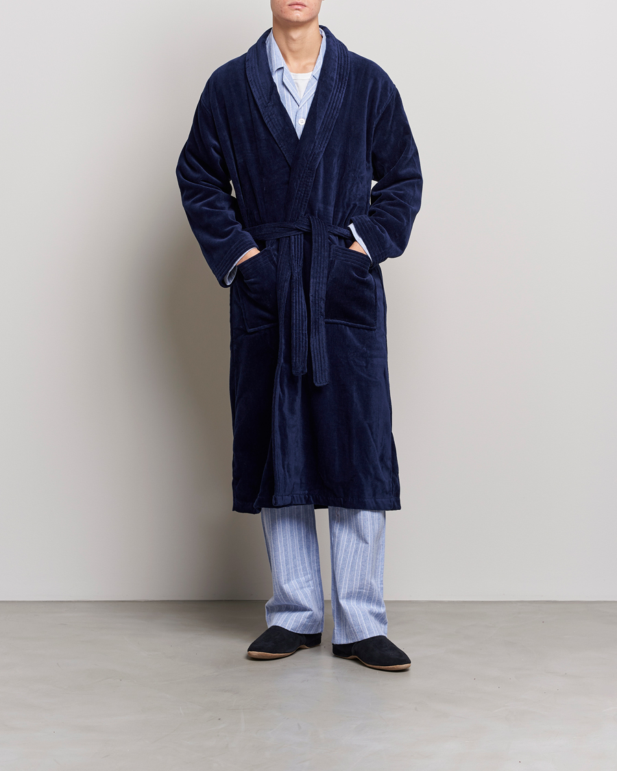 Herre | Pyjamas & Morgenkåber | Derek Rose | Cotton Velour Gown Navy