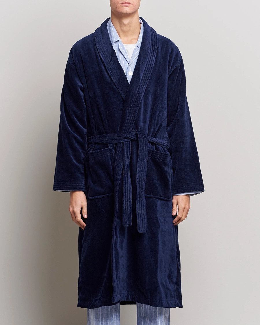 Herre | Pyjamas & Morgenkåber | Derek Rose | Cotton Velour Gown Navy