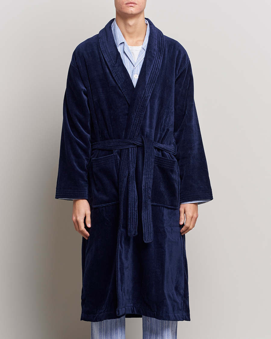 Herre | Loungewear-afdelingen | Derek Rose | Cotton Velour Gown Navy