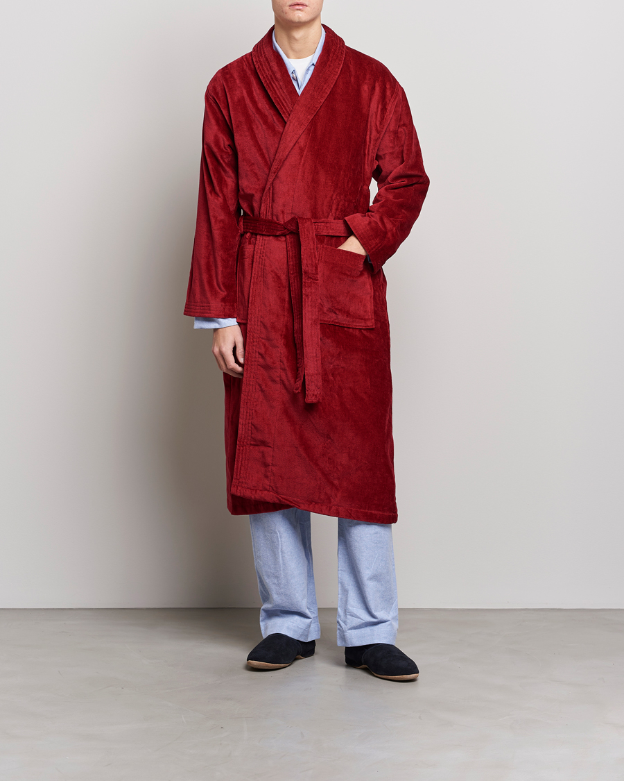Herre | Pyjamas & Morgenkåber | Derek Rose | Cotton Velour Gown Wine Red
