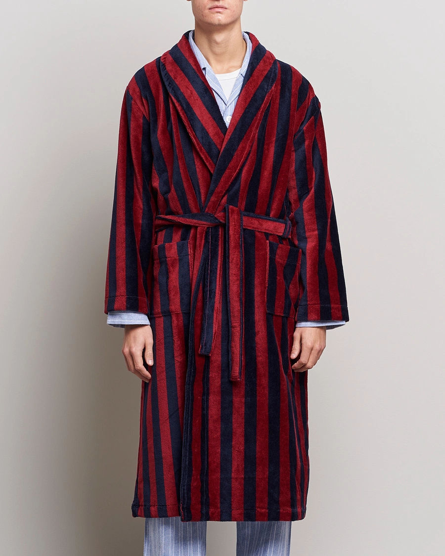 Herre | Loungewear-afdelingen | Derek Rose | Cotton Velour Striped Gown Red/Blue