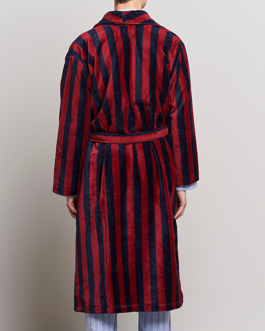 Herre | Pyjamas & Morgenkåber | Derek Rose | Cotton Velour Striped Gown Red/Blue