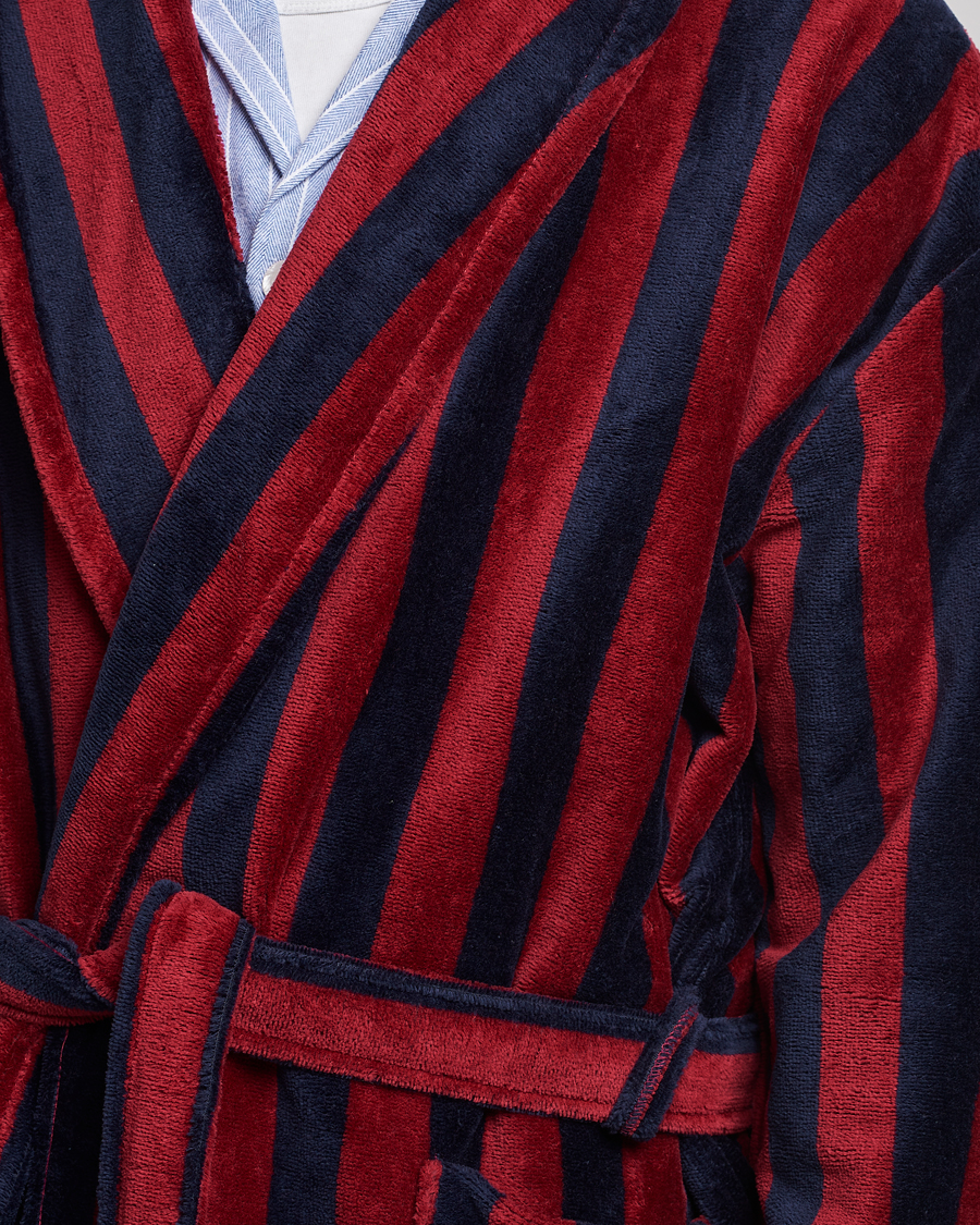 Herre | Pyjamas & Morgenkåber | Derek Rose | Cotton Velour Striped Gown Red/Blue
