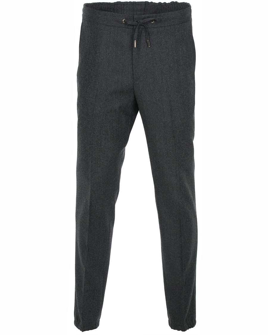 Herre | Bukser | Z Zegna | Slim Fit Drawstring Flannel Trousers Charcoal