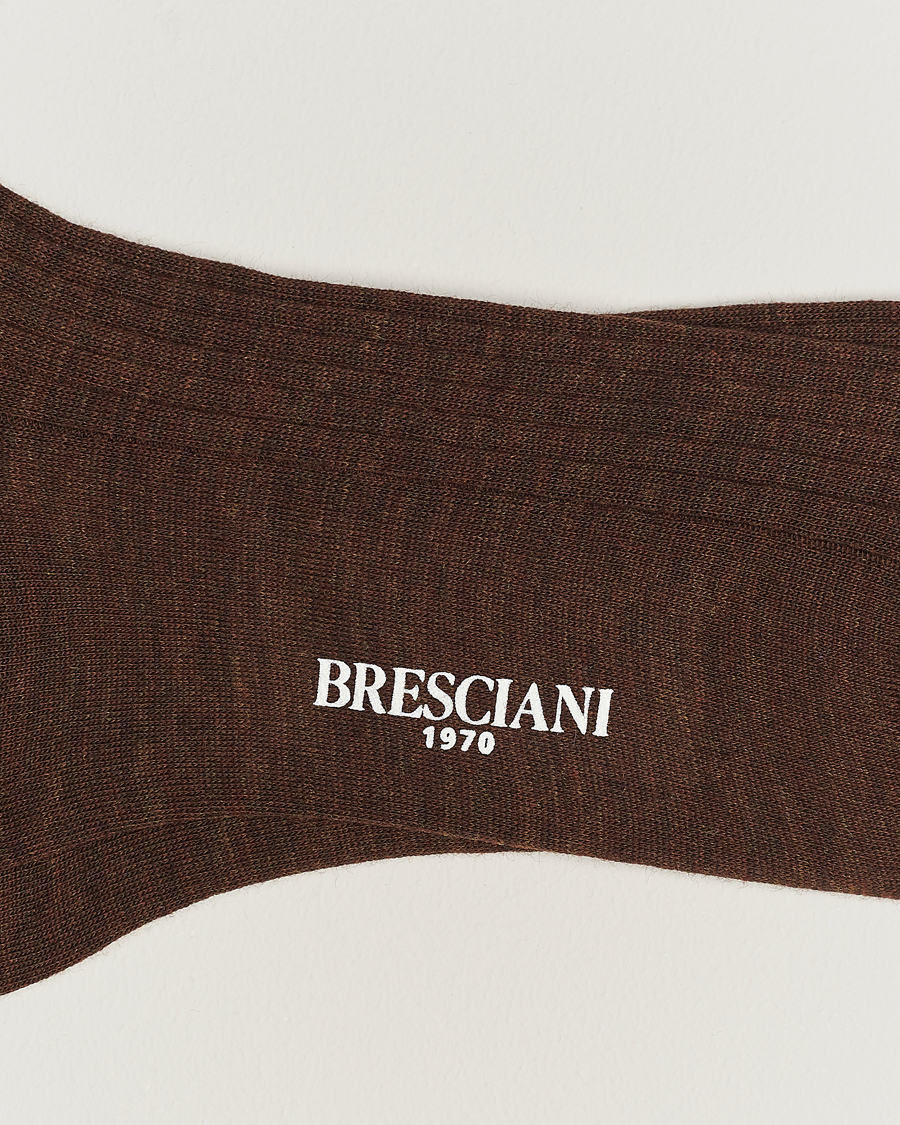 Herre | Strømper | Bresciani | Wool/Nylon Ribbed Short Socks Brown Melange