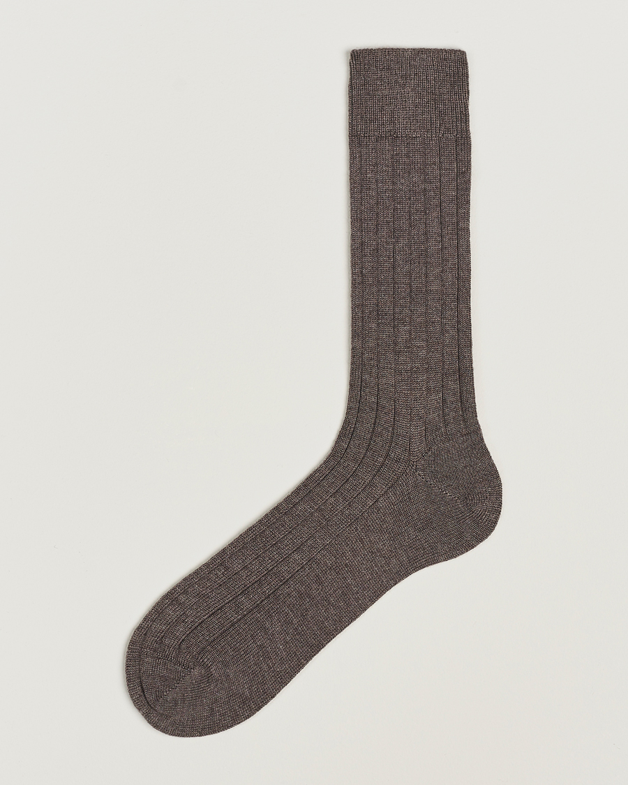 Herre | Undertøj | Bresciani | Wool/Nylon Heavy Ribbed Socks Taupe