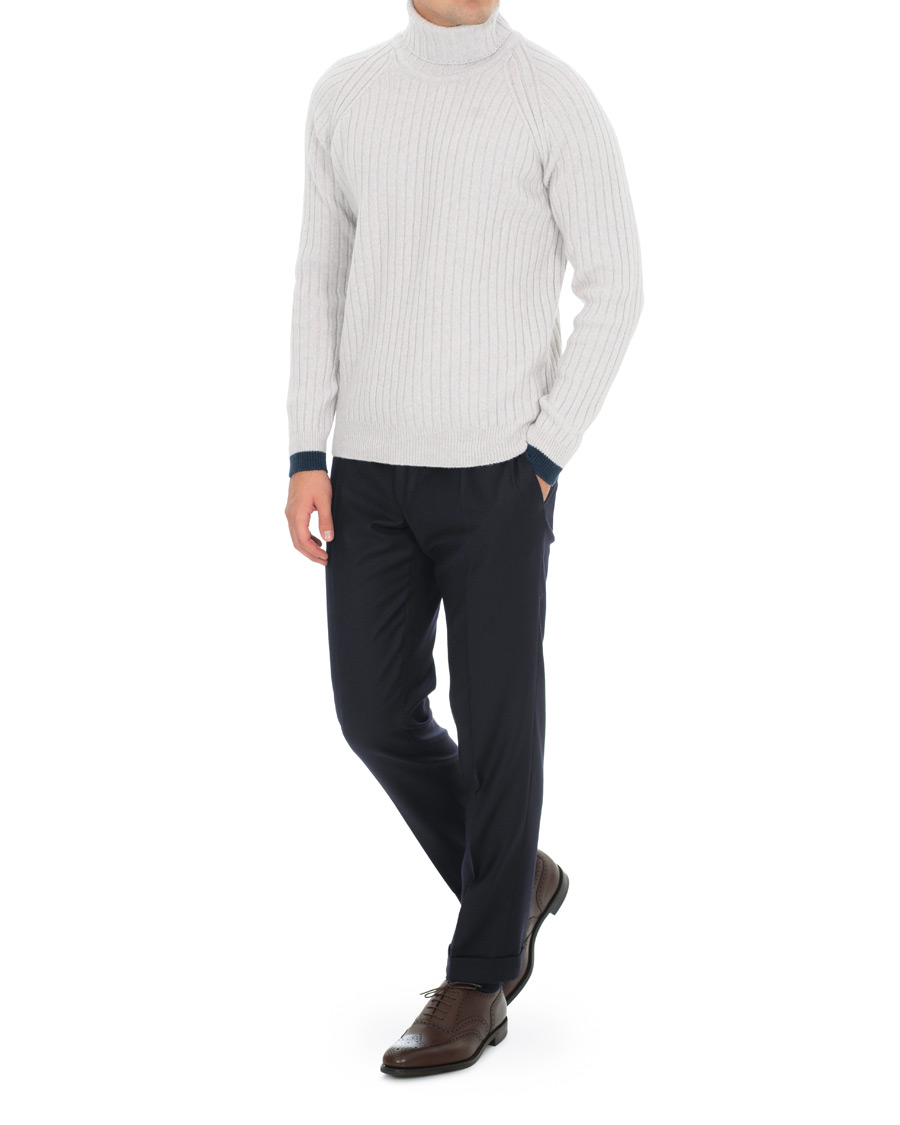 Herre | Trøjer | John Smedley | Roman Wool/Cashmere Ribbed Roll Neck Soft Grey