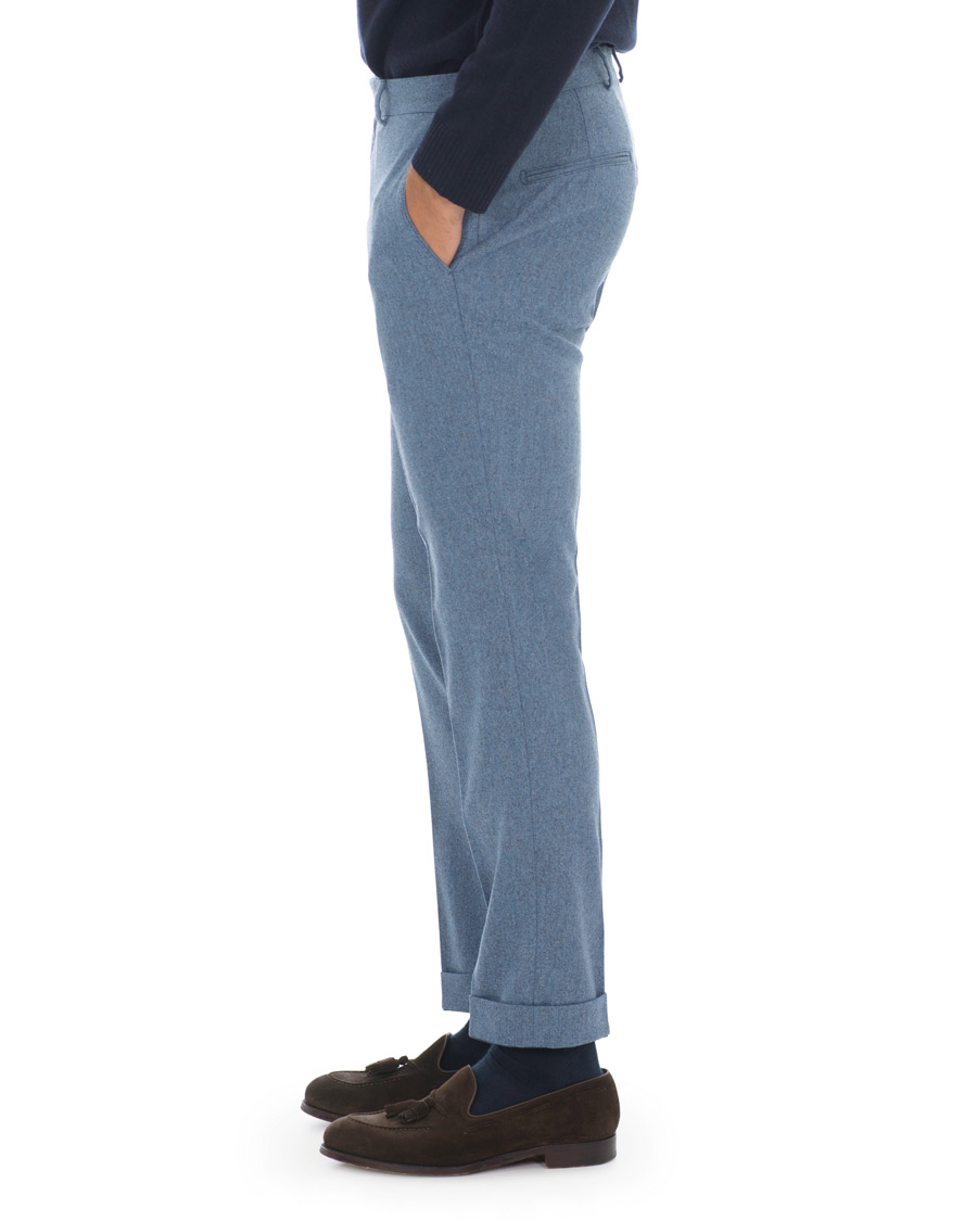 Herre | Bukser | Oscar Jacobson | Dean Turn Up Flannel Trousers Light Blue