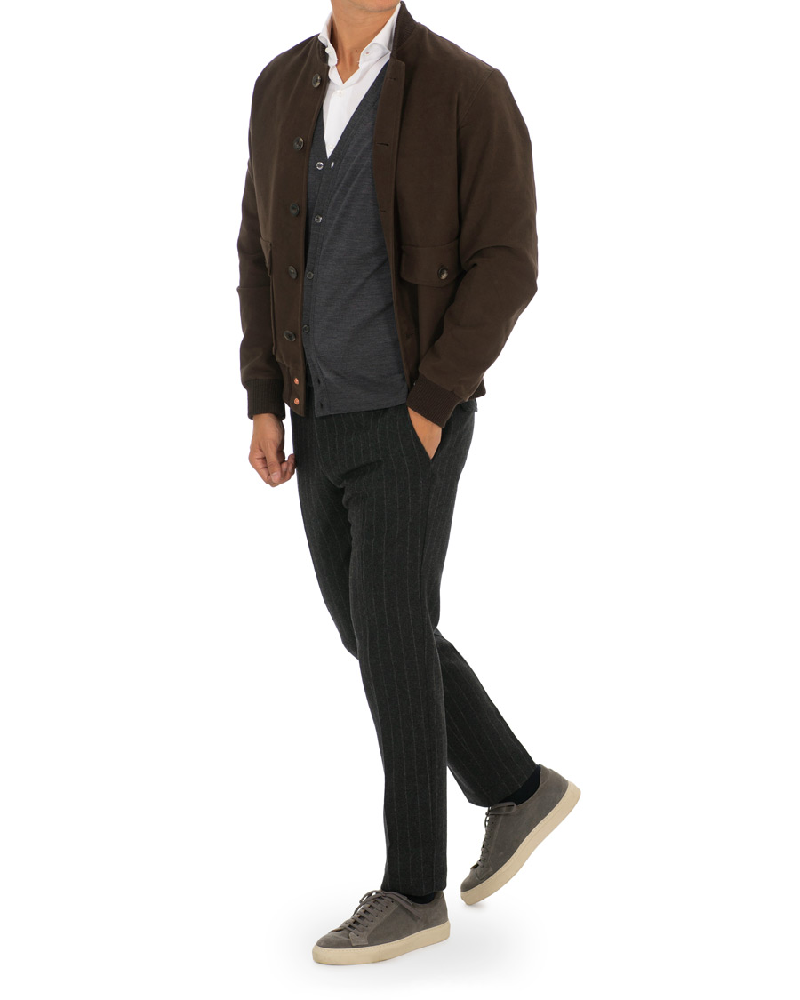 Herre | Bukser | Oscar Jacobson | Nilo Chalkstripe Side Adjuster Trousers Dark Grey