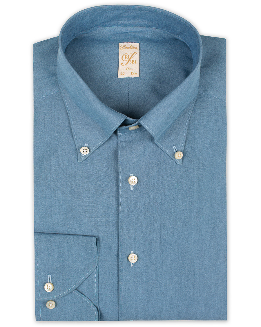 Herre | Skjorter | Stenströms | 1899 Slimline Dyed Indigo Button Down Shirt Denim