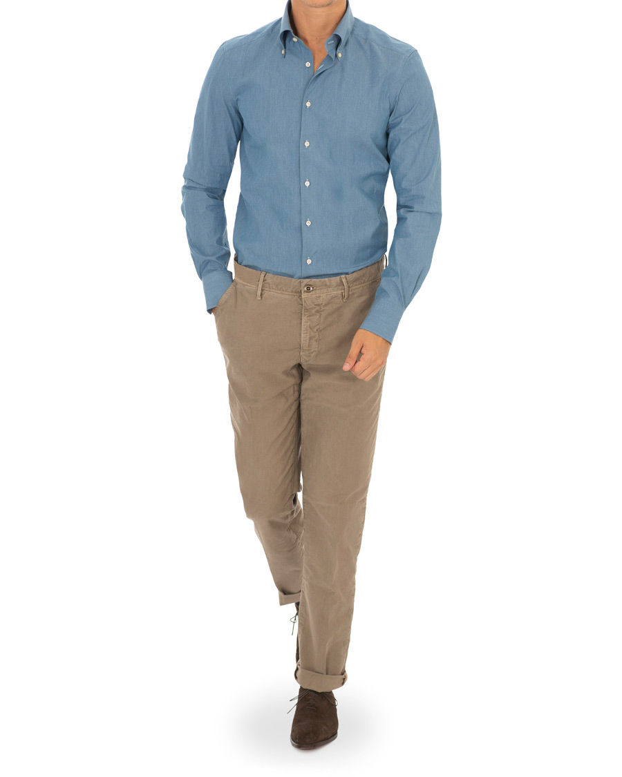 Herre | Skjorter | Stenströms | 1899 Slimline Dyed Indigo Button Down Shirt Denim