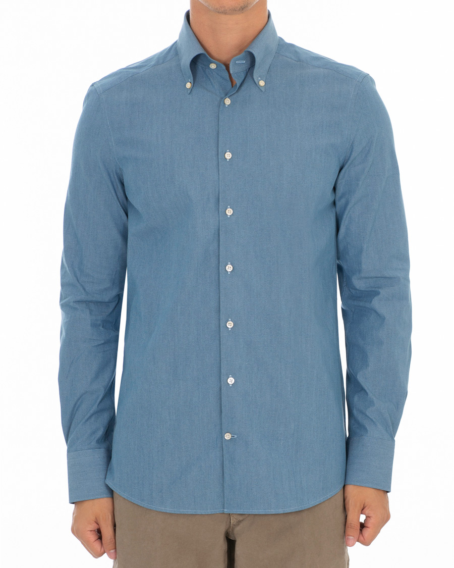 Herre | Skjorter | Stenströms | 1899 Slimline Dyed Indigo Button Down Shirt Denim