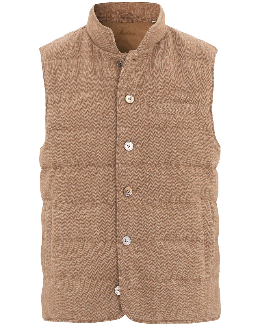 Herre | Jakker | Stenströms | Quilted Herringbone Wool Vest Beige