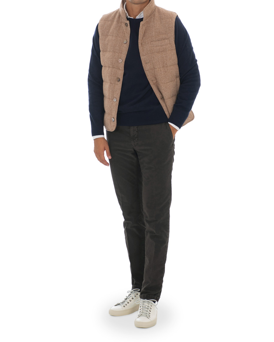 Herre | Jakker | Stenströms | Quilted Herringbone Wool Vest Beige