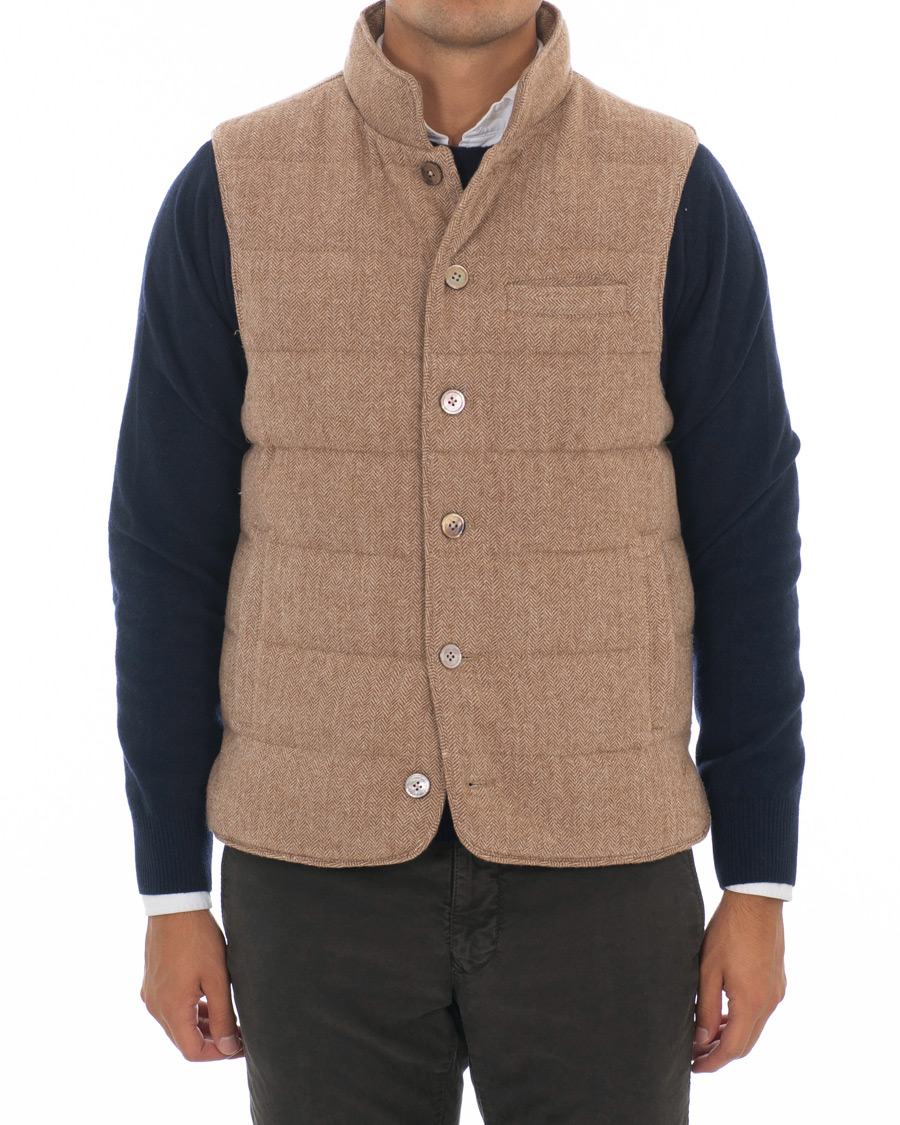 Herre | Jakker | Stenströms | Quilted Herringbone Wool Vest Beige