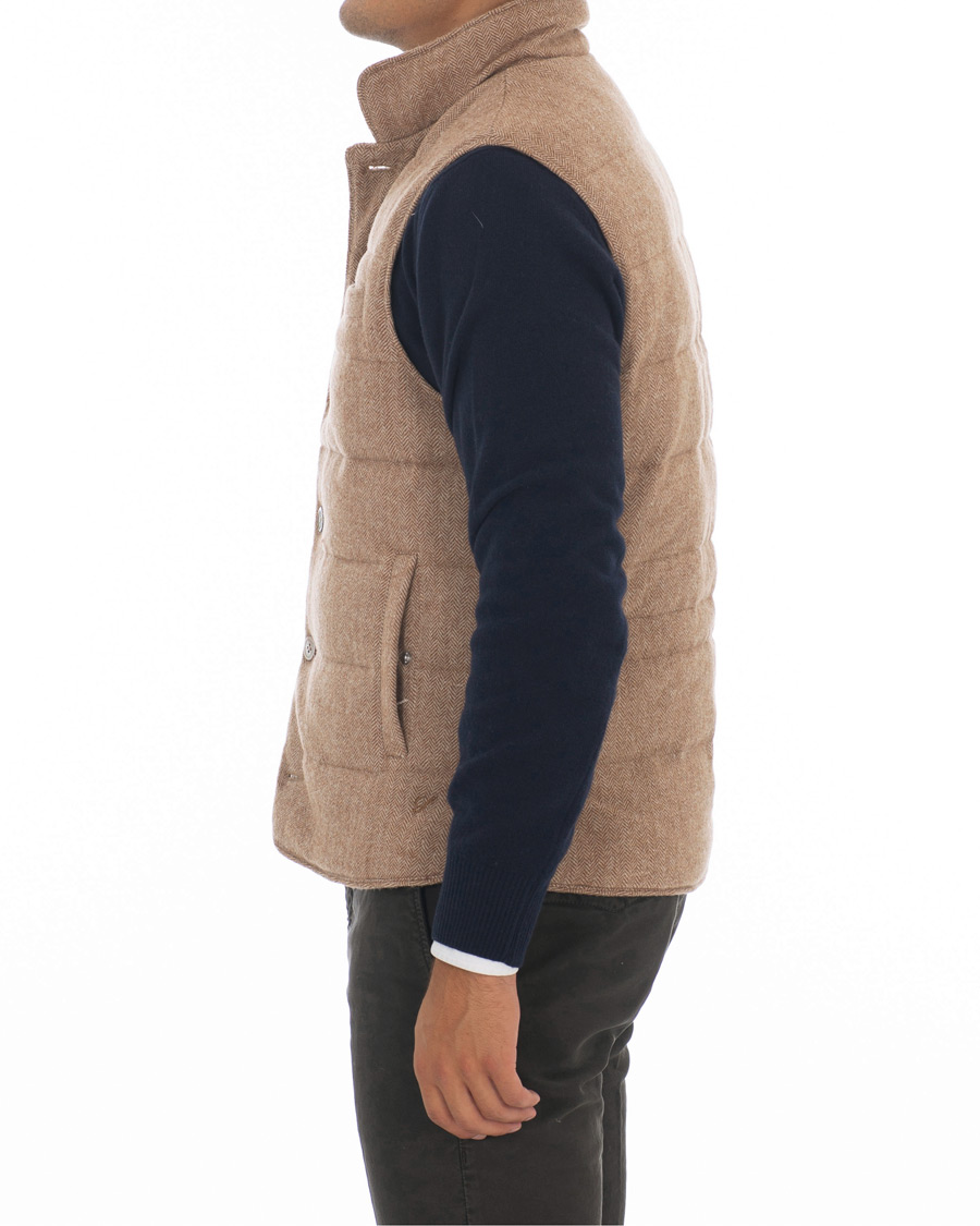 Herre | Jakker | Stenströms | Quilted Herringbone Wool Vest Beige