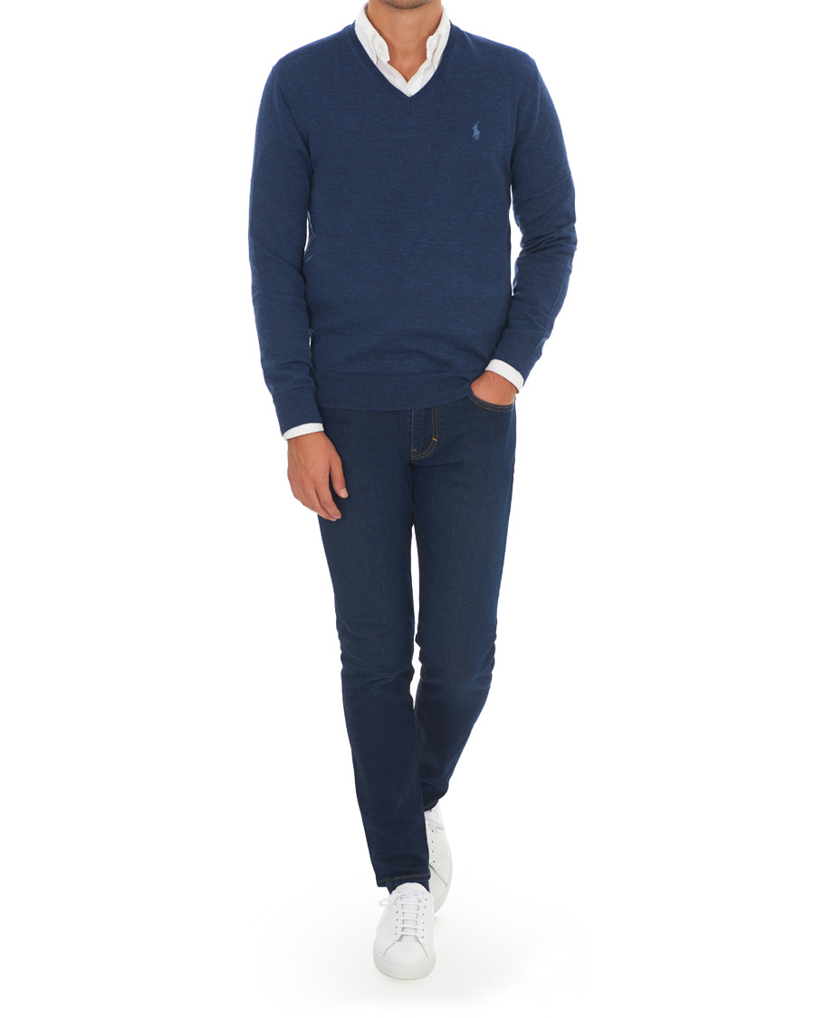 Herre | Trøjer | Polo Ralph Lauren | Merino V Neck Pullover Blue