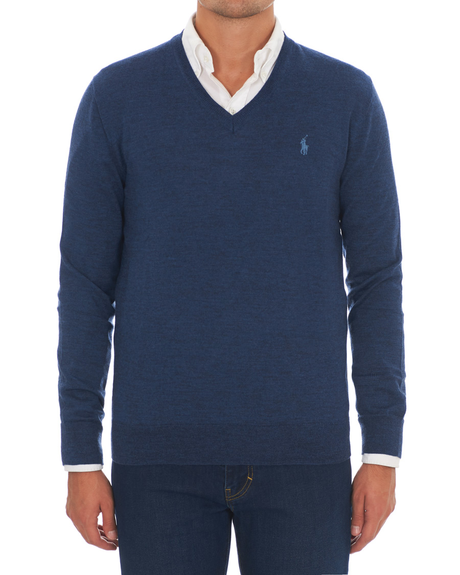 Herre | Trøjer | Polo Ralph Lauren | Merino V Neck Pullover Blue