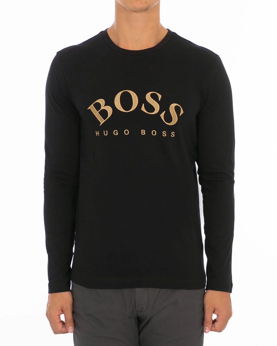 Herre | T-Shirts | BOSS GREEN | BOSS Athleisure Togn Long Sleeve Tee Black/Gold