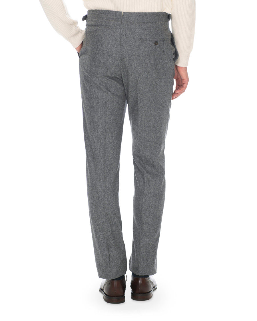 Herre | Bukser | Berg&Berg | Arnold Pleated Side Adjuster Flanell Trousers Mid Grey
