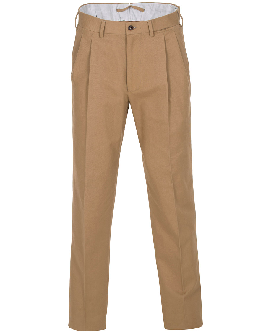 Herre | Bukser | Berg&Berg | Anton Double Pleated Cotton/Cashmere Trousers Toffee