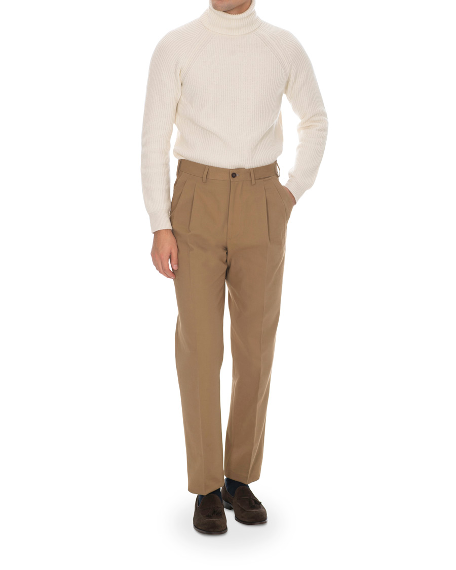 Herre | Bukser | Berg&Berg | Anton Double Pleated Cotton/Cashmere Trousers Toffee