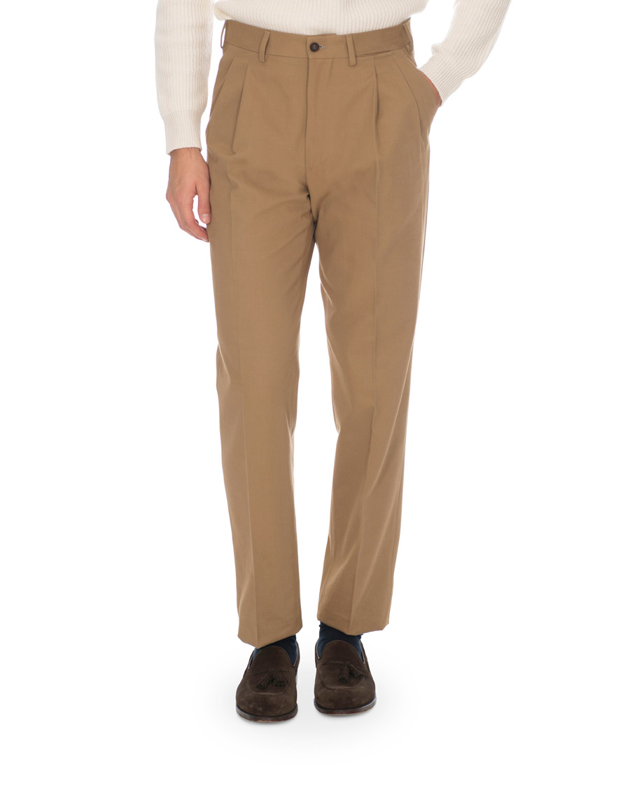Herre | Bukser | Berg&Berg | Anton Double Pleated Cotton/Cashmere Trousers Toffee
