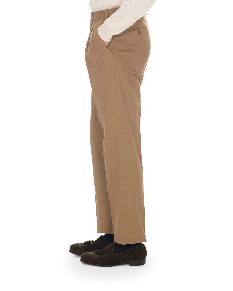 Herre | Bukser | Berg&Berg | Anton Double Pleated Cotton/Cashmere Trousers Toffee
