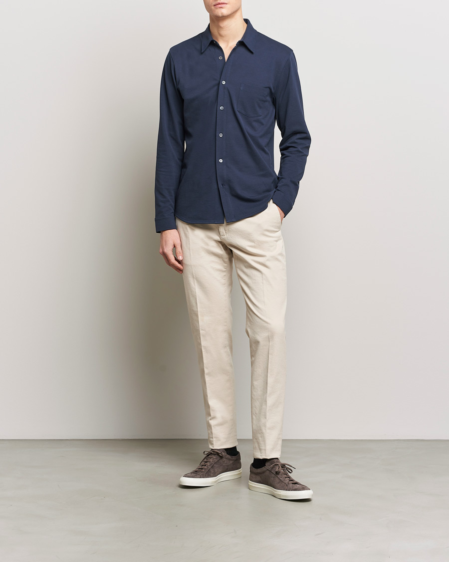 Herre | Skjorter | Sunspel | Long Sleeve Button Down Pique Shirt Navy