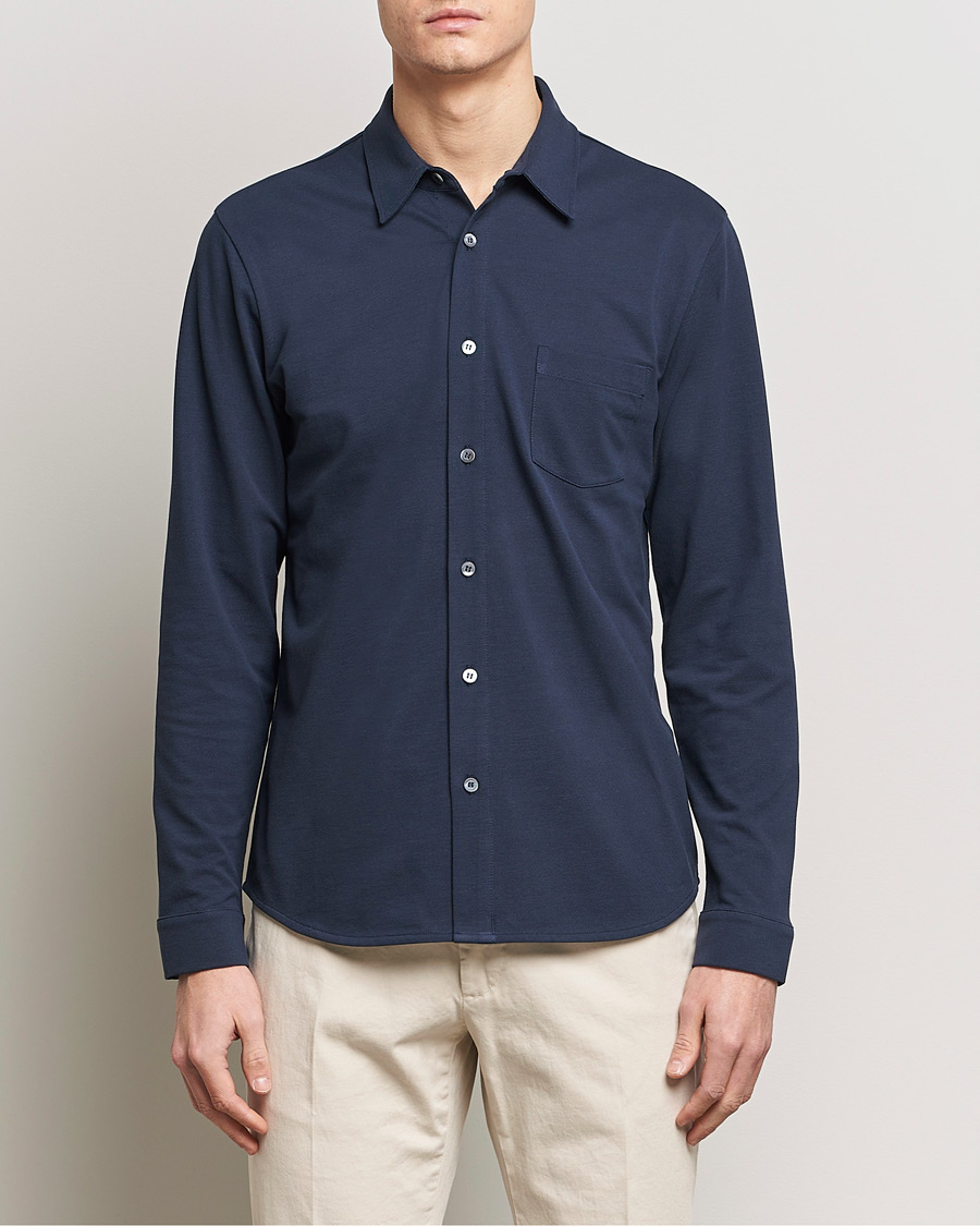 Herre | Tøj | Sunspel | Long Sleeve Button Down Pique Shirt Navy