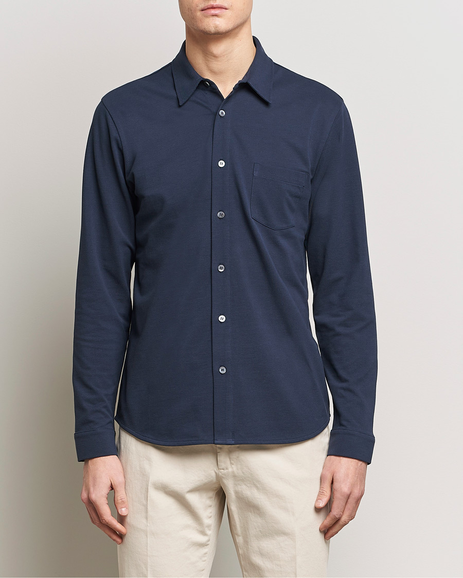 Herre | Best of British | Sunspel | Long Sleeve Button Down Pique Shirt Navy