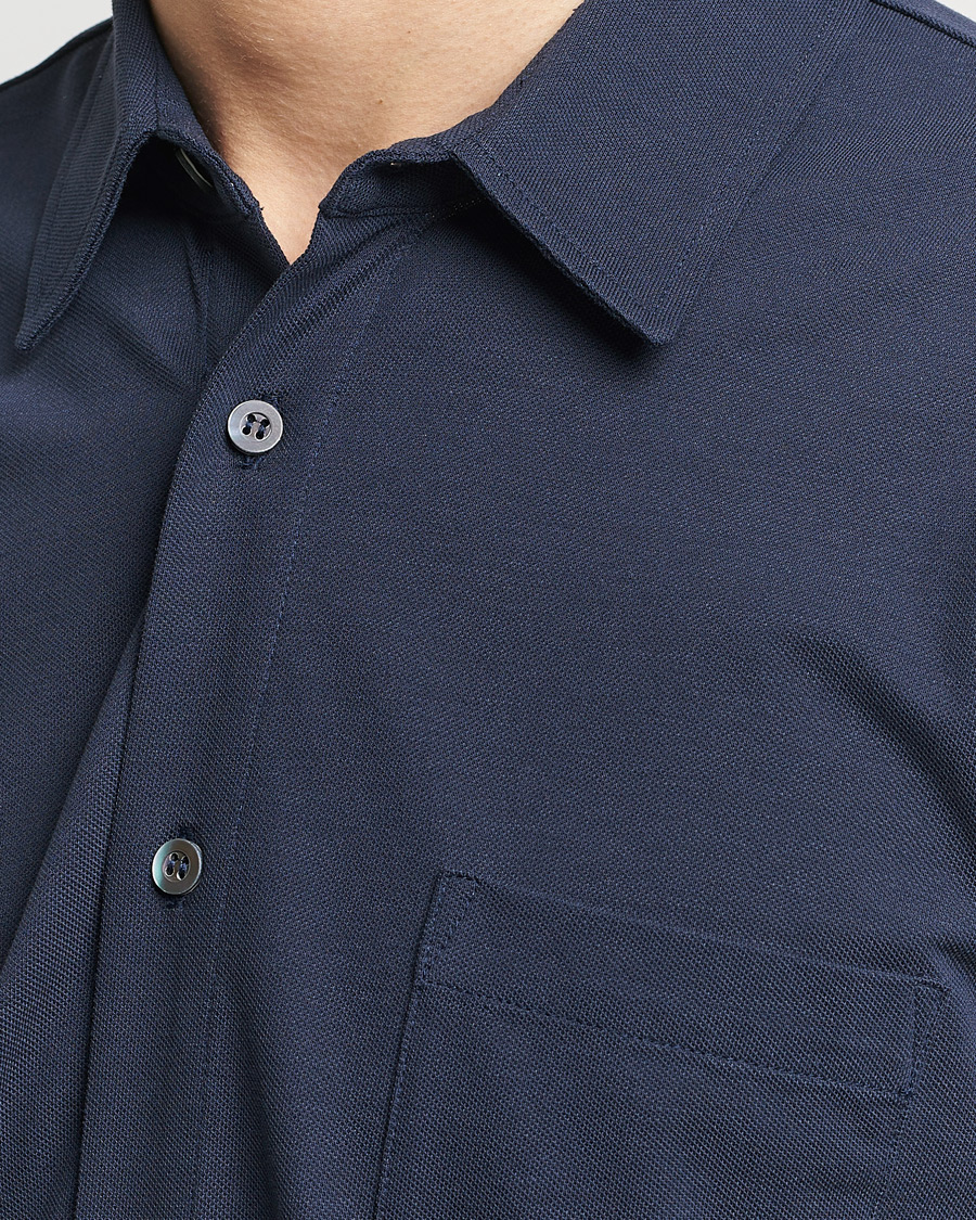 Herre | Skjorter | Sunspel | Long Sleeve Button Down Pique Shirt Navy