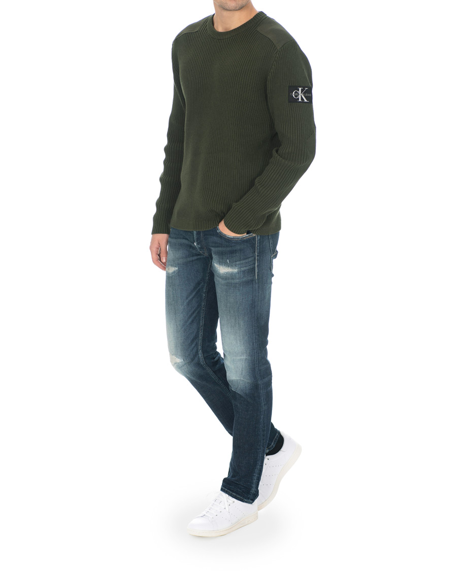 Herre | Trøjer | Calvin Klein Jeans | Knitted Monogram Sleeve Badge Crew Neck Deep Depths