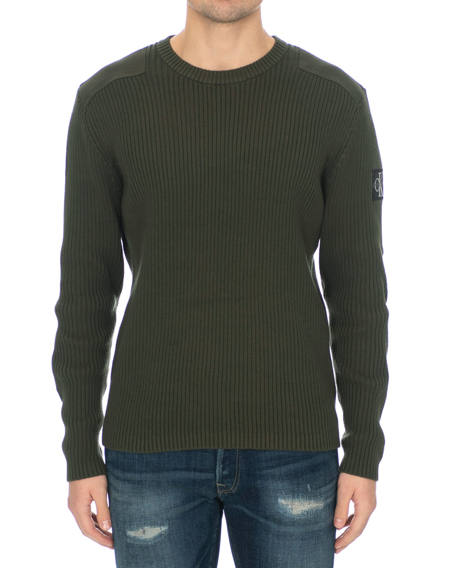 Herre | Trøjer | Calvin Klein Jeans | Knitted Monogram Sleeve Badge Crew Neck Deep Depths