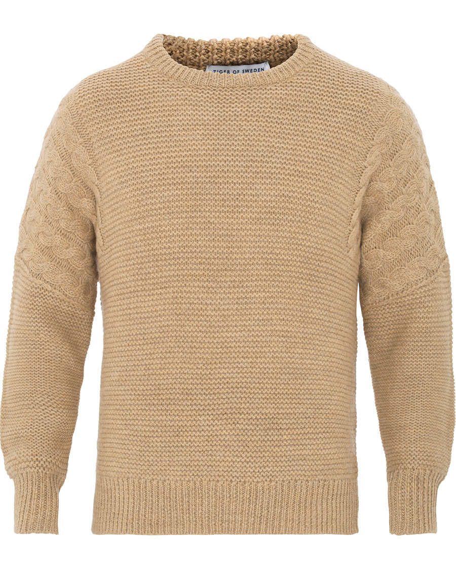 Herre | Trøjer | Tiger of Sweden | Pike Wool Structured Knitted Sweatshirt Beige