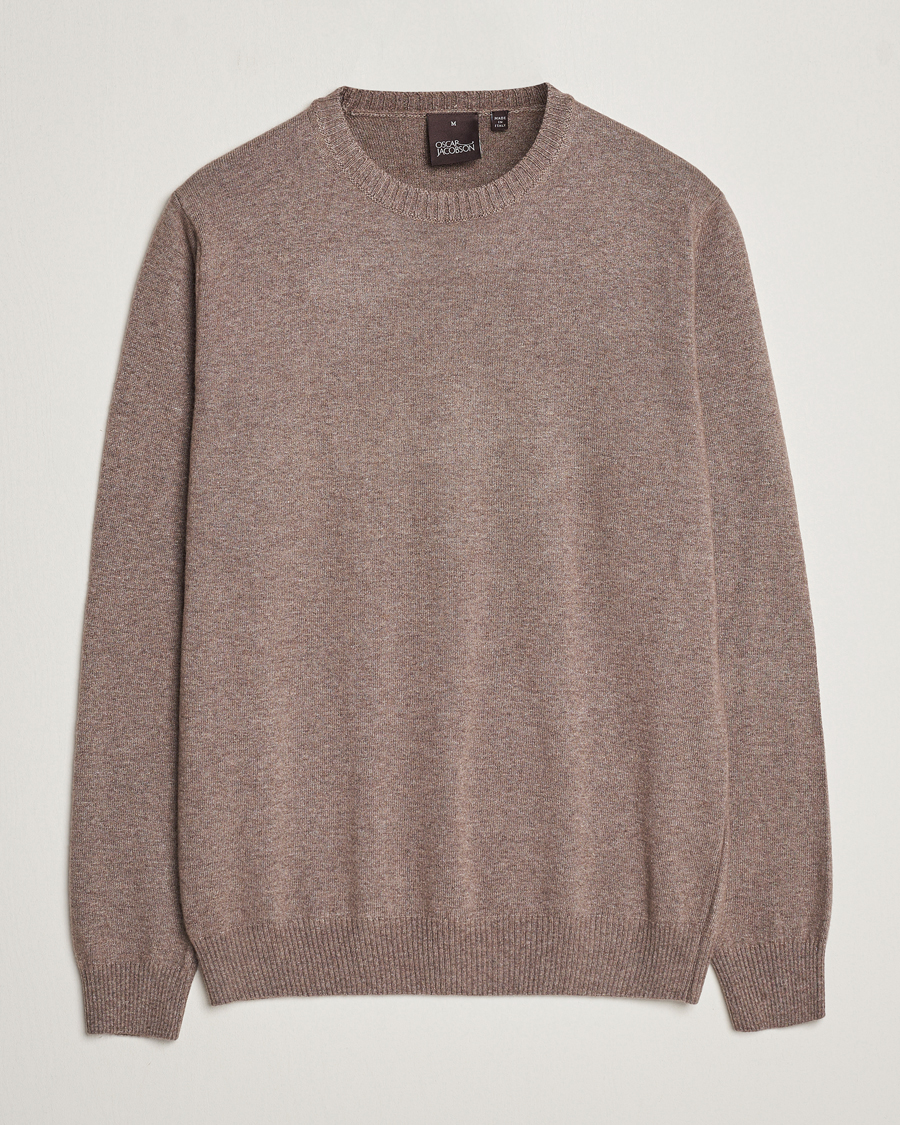 Herre | Trøjer | Oscar Jacobson | Valter Wool/Cashmere Round Neck Light Brown