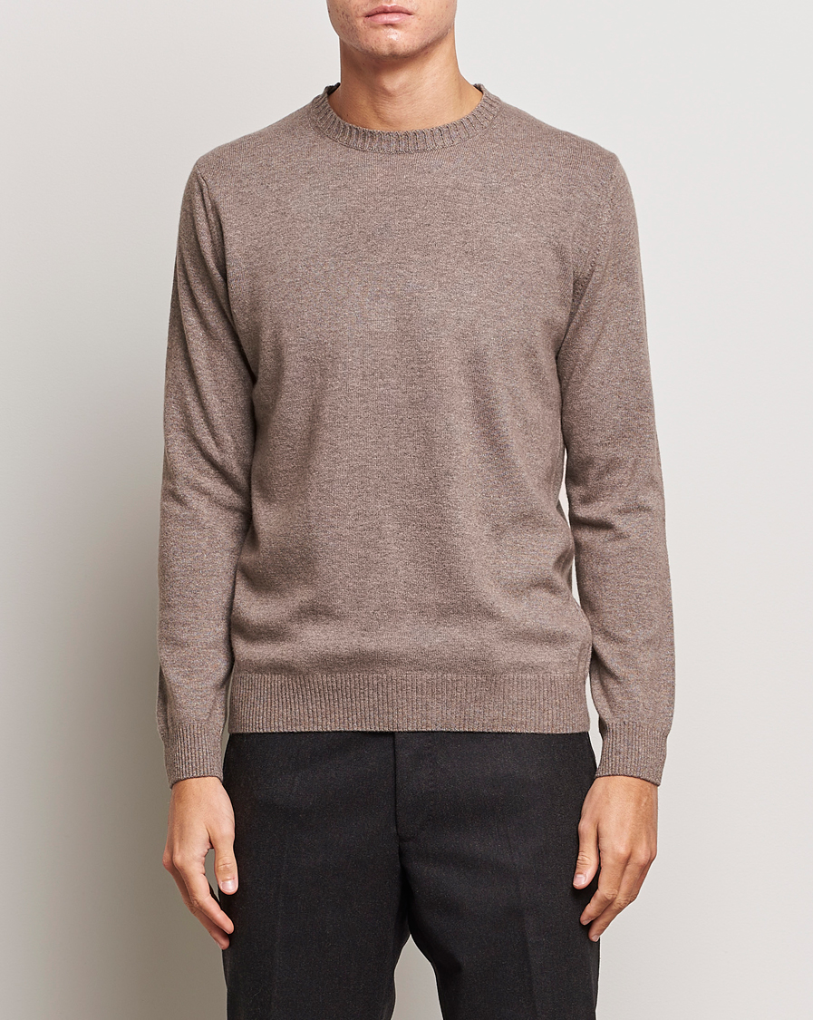 Herre | Trøjer | Oscar Jacobson | Valter Wool/Cashmere Round Neck Light Brown