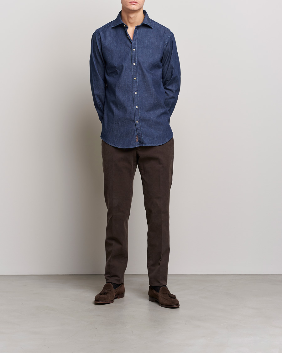 Herre | The Classics of Tomorrow | Stenströms | Fitted Body Garment Washed Shirt Dark Denim