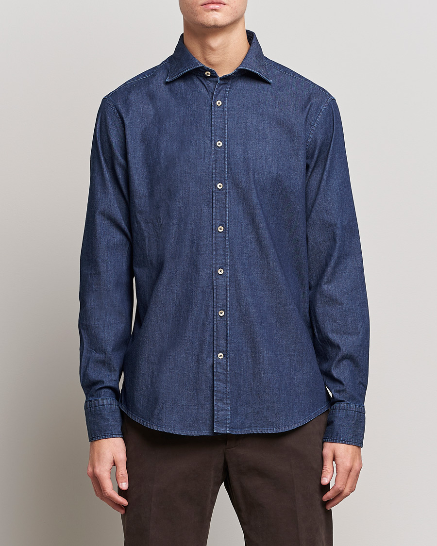 Herre |  | Stenströms | Fitted Body Garment Washed Shirt Dark Denim