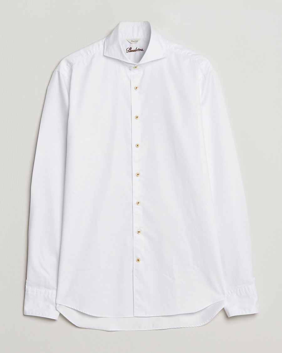 Herre | Skjorter | Stenströms | Fitted Body Washed Cotton Plain Shirt White