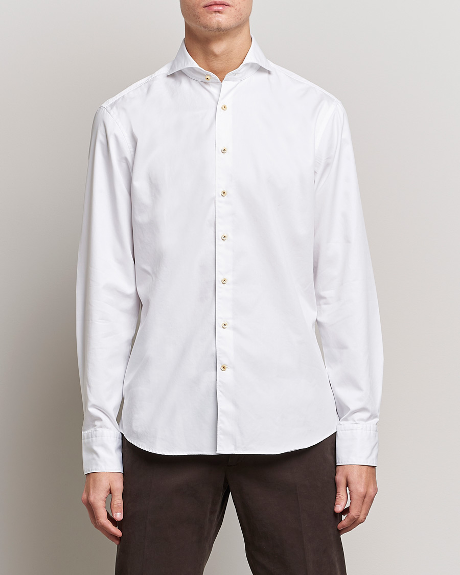 Herre | Casualskjorter | Stenströms | Fitted Body Washed Cotton Plain Shirt White