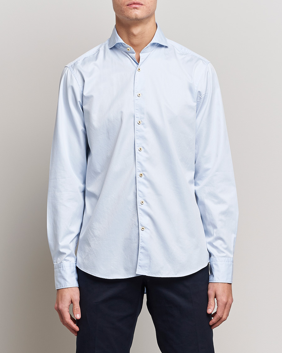 Herre | Casualskjorter | Stenströms | Fitted Body Washed Cotton Plain Shirt Light Blue