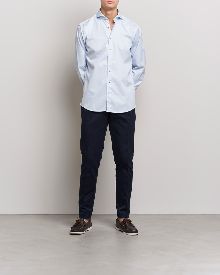 Herre |  | Stenströms | Fitted Body Pinstriped Casual Shirt Light Blue