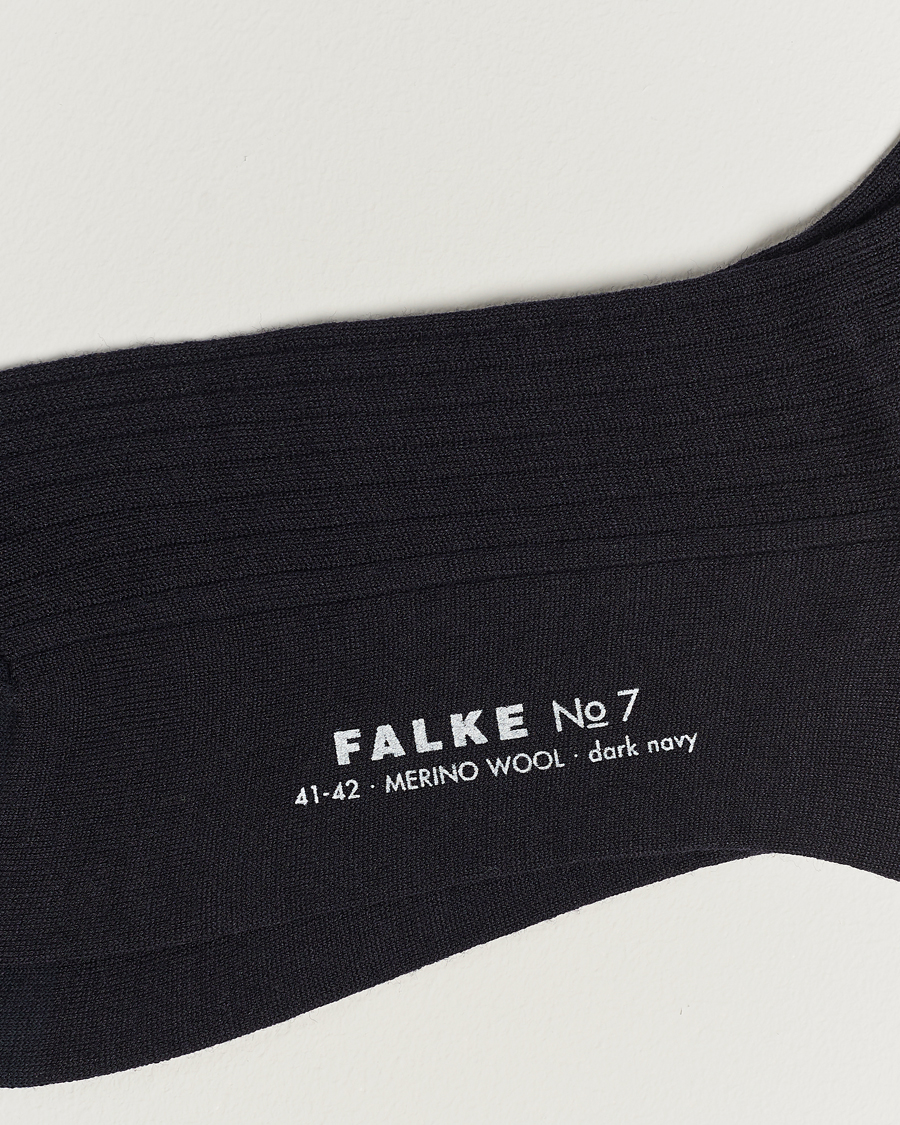 Herre |  | Falke | No. 7 Finest Merino Ribbed Socks Dark Navy