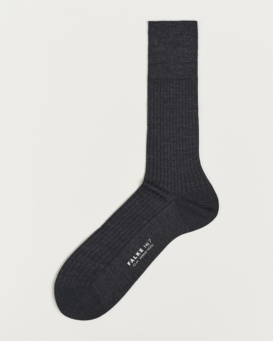 Herre | Undertøj | Falke | No. 7 Finest Merino Ribbed Socks Anthracite Melange