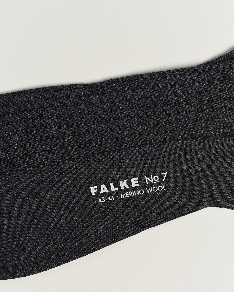 Herre |  | Falke | No. 7 Finest Merino Ribbed Socks Anthracite Melange