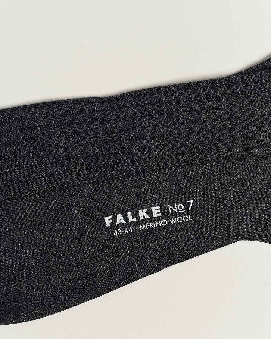 Herre | Undertøj | Falke | No. 7 Finest Merino Ribbed Socks Anthracite Melange