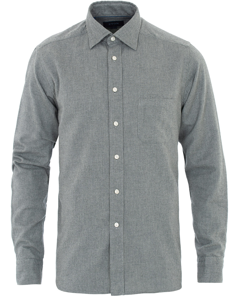 Herre | Skjorter | Eton | Slim Fit Flannel Button Under Shirt Light Grey