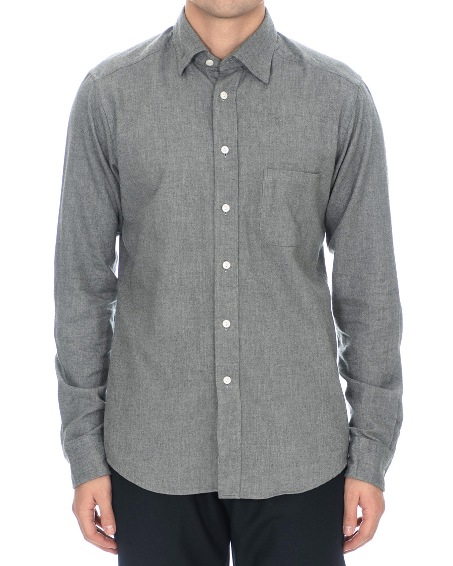 Herre | Skjorter | Eton | Slim Fit Flannel Button Under Shirt Light Grey