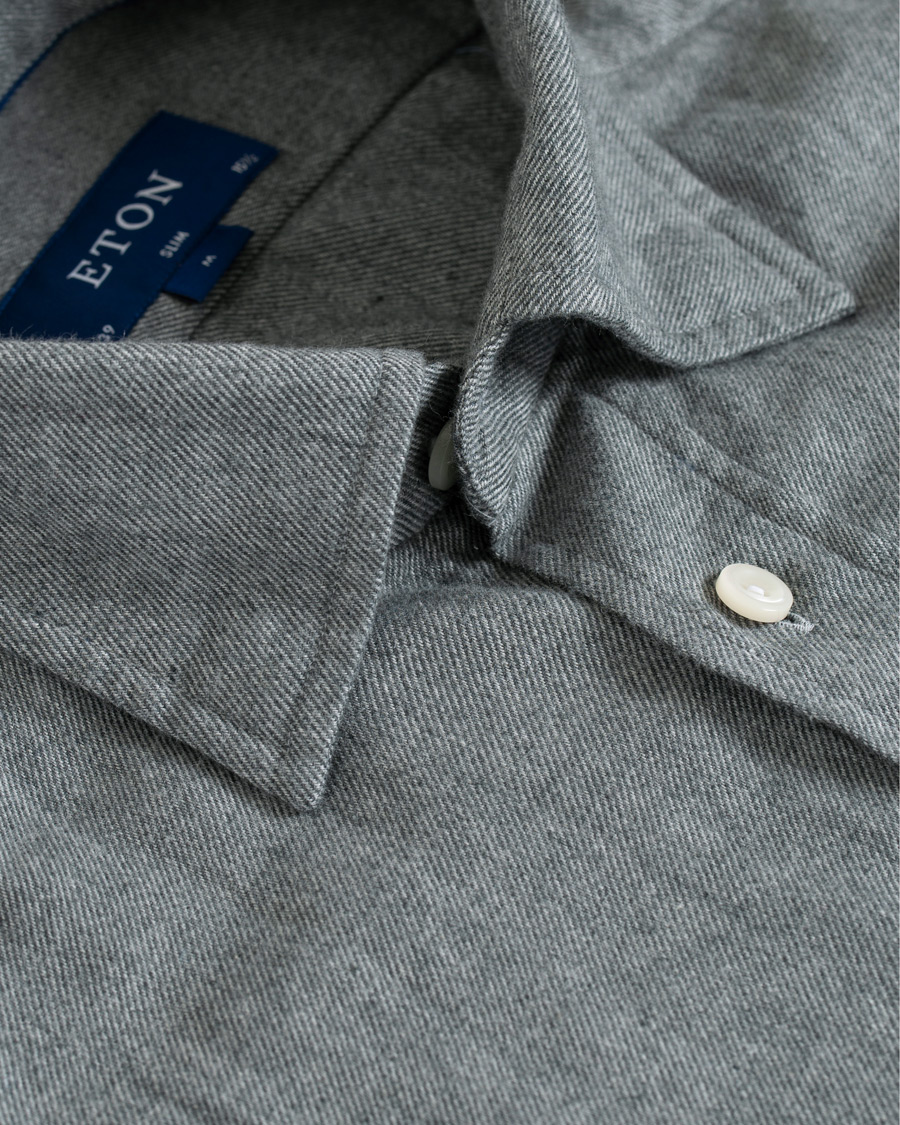 Herre | Skjorter | Eton | Slim Fit Flannel Button Under Shirt Light Grey